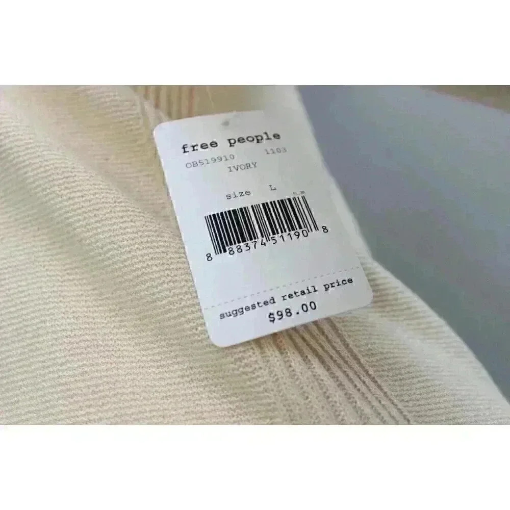 NWT Free People Women's Large Crisscross V-Neck Long Sleeve Tunic Sweater Cream - Picture 9 of 16